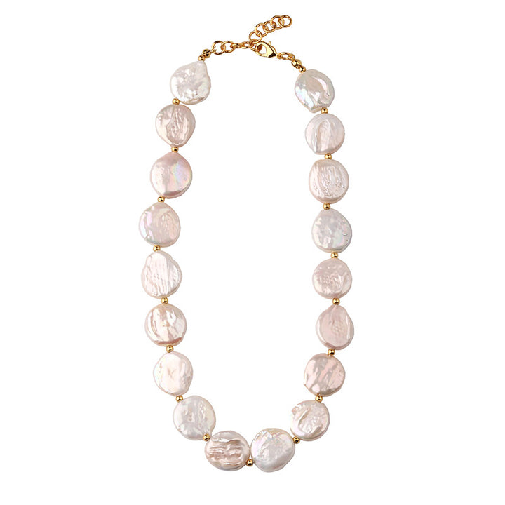Each baroque coin pearl in the necklace is unique.
