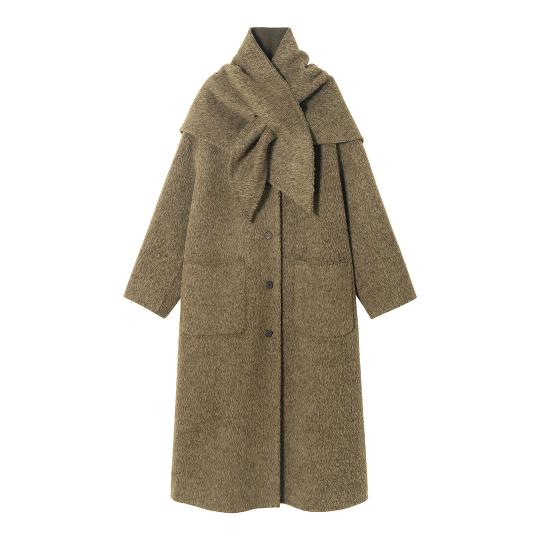 Brushed Wool Coat with Removable Scarf - Two Colors