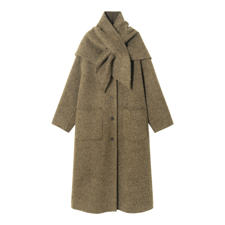 Brushed Wool Coat with Removable Scarf - Two Colors