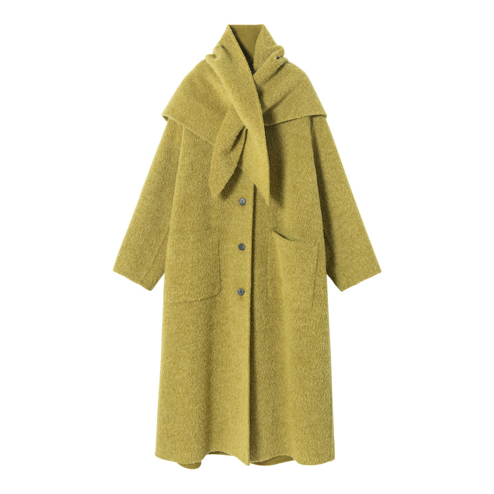 Brushed Wool Coat with Removable Scarf - Two Colors