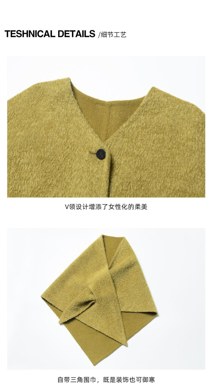 Brushed Wool Coat with Removable Scarf - Two Colors
