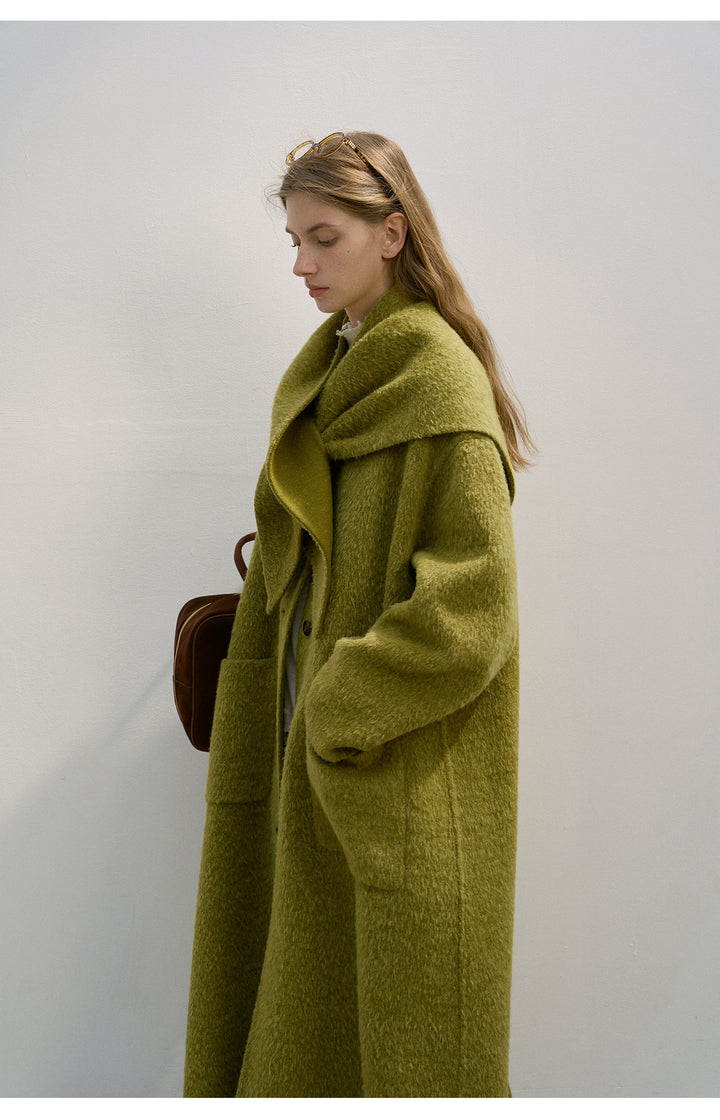 Brushed Wool Coat with Removable Scarf - Two Colors