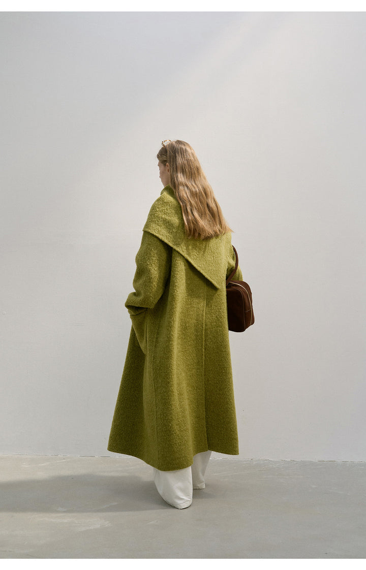 Brushed Wool Coat with Removable Scarf - Two Colors