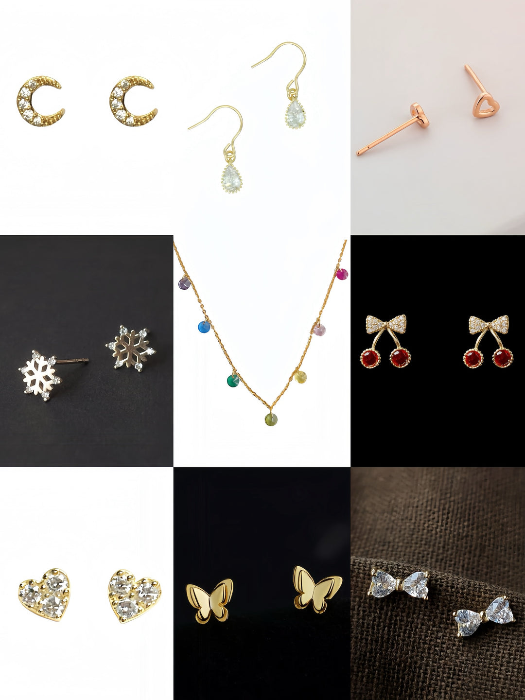 Collage of children’s earrings and necklace from the advent calendar