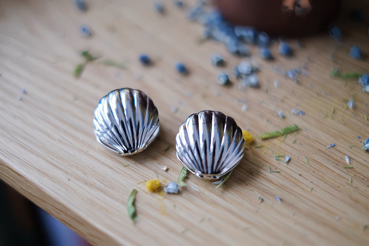Seashell - huggie earrings in gold and silver colors