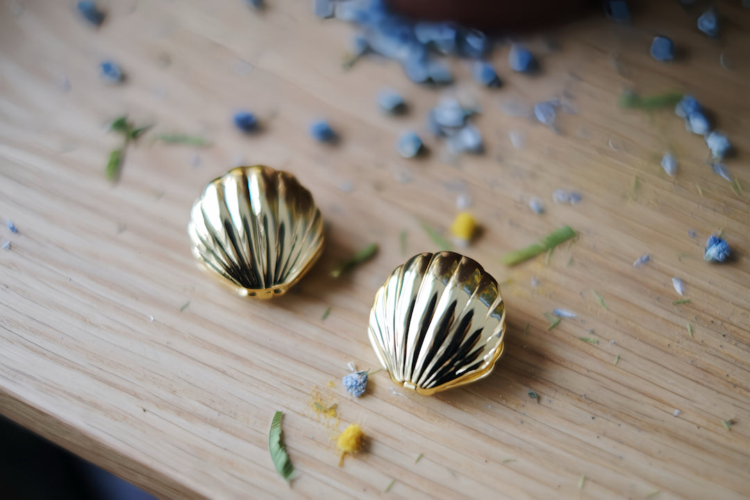 Seashell - huggie earrings in gold and silver colors