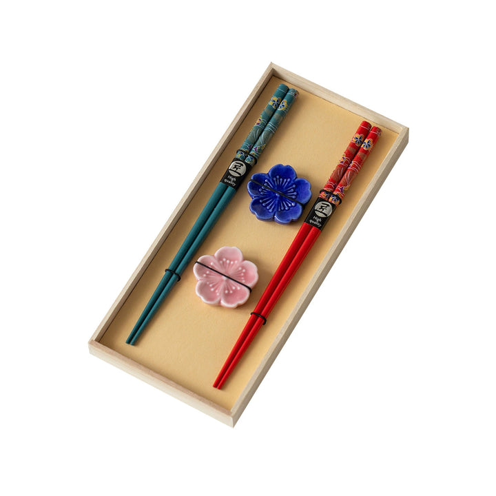 Japanese Cherry Blossom Chopstick Set - 2 Pairs with Chopstick Pillows