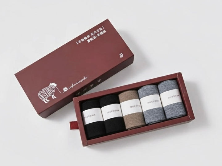 Men’s wool and cashmere socks gift box – 5-pair deluxe set for gifting