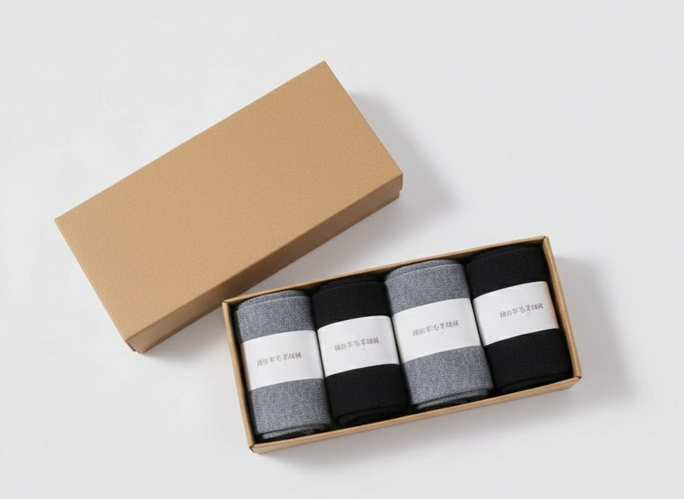 Men’s wool and cashmere socks gift box – 4-pair set in brown paper box