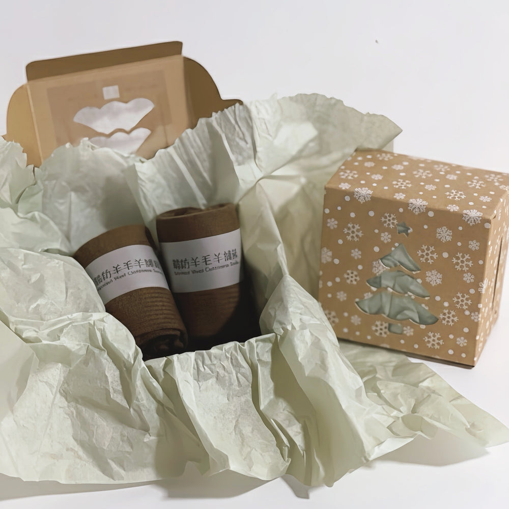 Women’s wool and cashmere socks – 2-pair Christmas box in brown with festive packaging