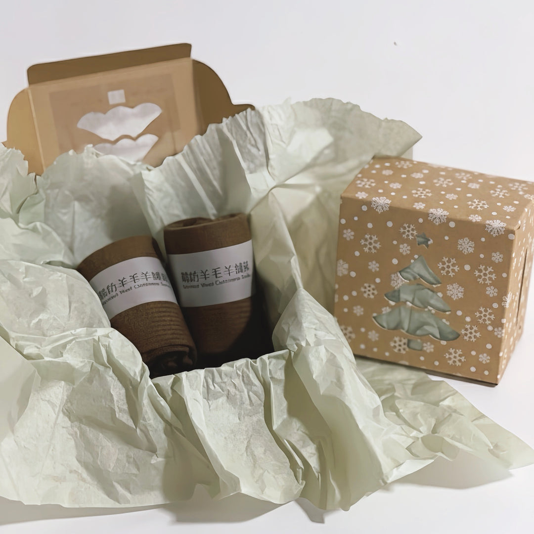 Women’s wool and cashmere socks – 2-pair Christmas box in brown with festive packaging