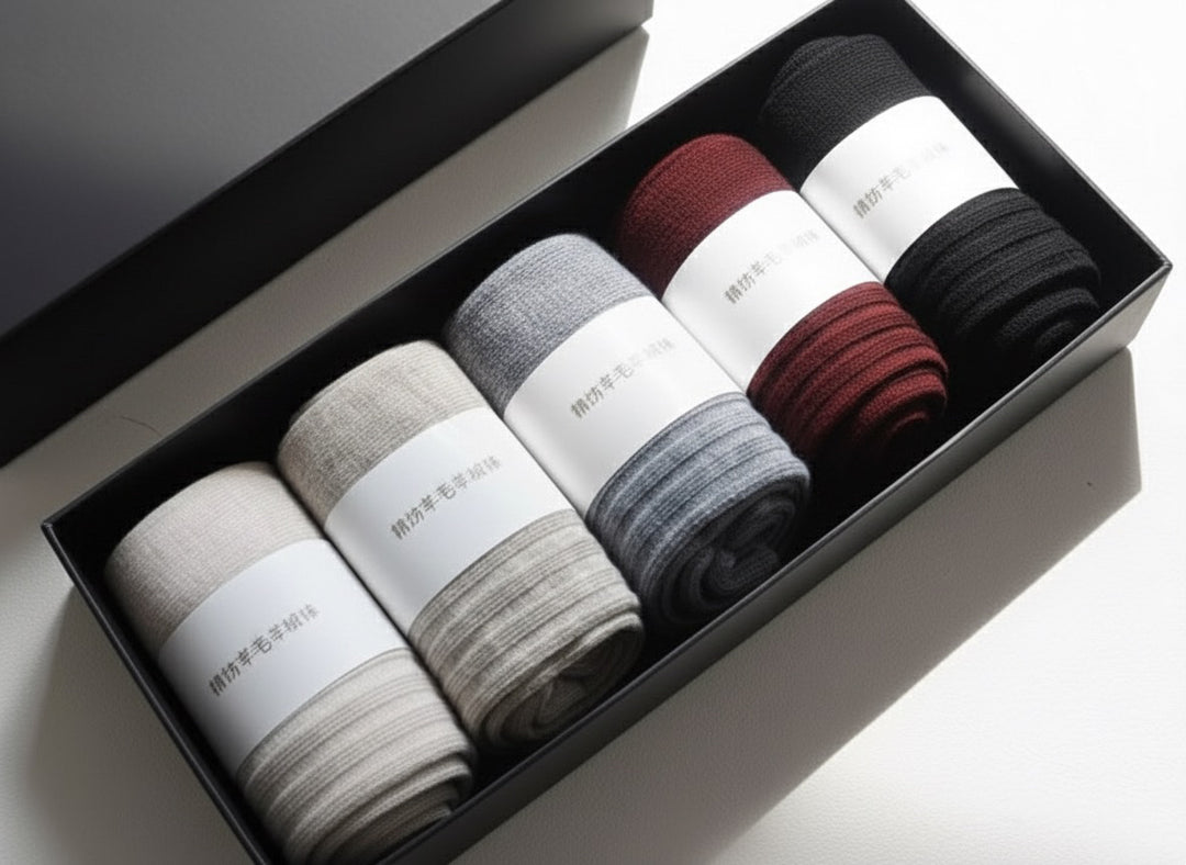 Female wool and cashmere socks – 5-pair black box gift set for women